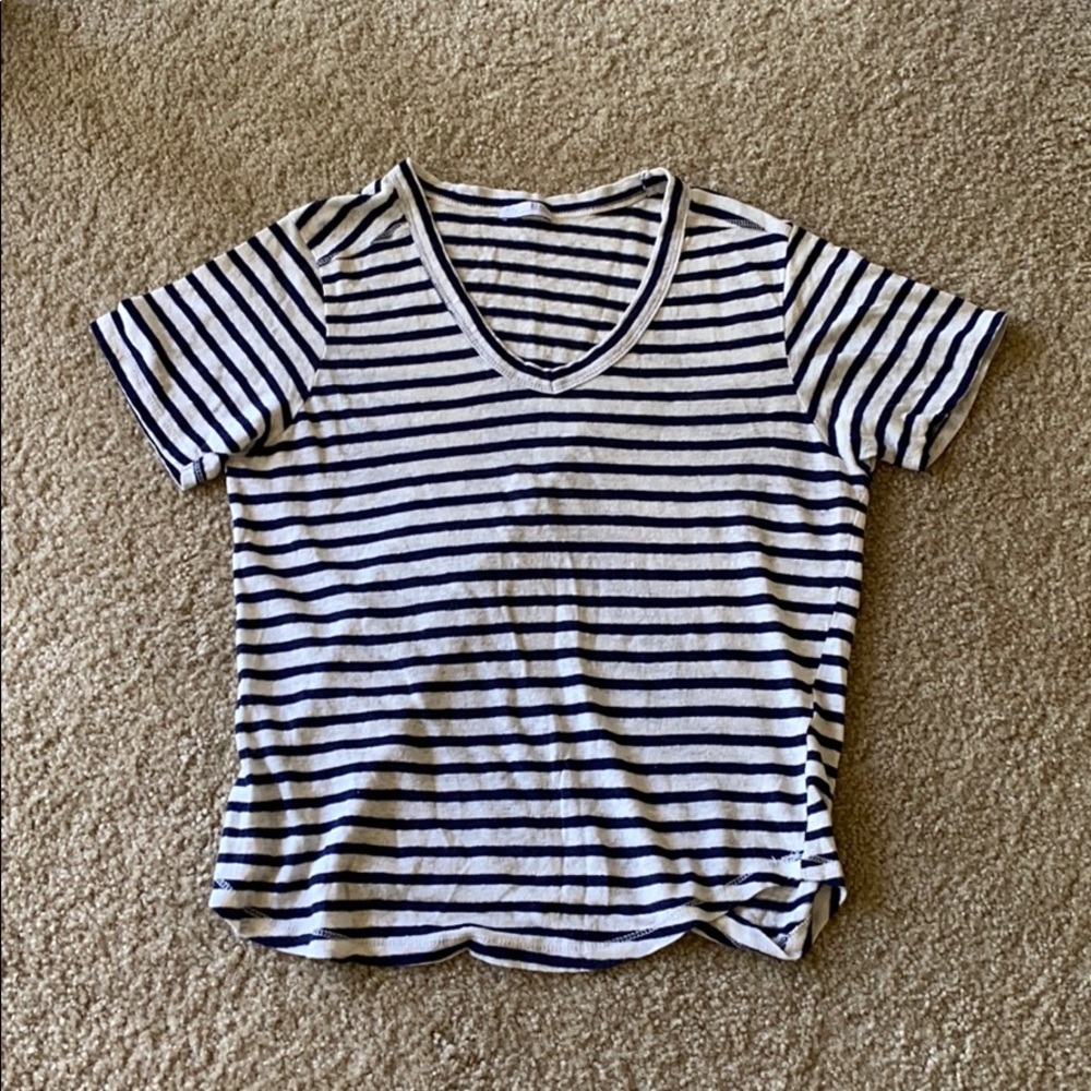 Zara Striped Linen V Neck T Shirt